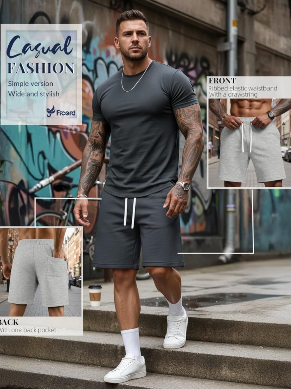 3 Pack Big and Tall Men's Sweat Shorts 9'' Plus Size Bermuda Drawstring Elastic - Picture 4 of 5